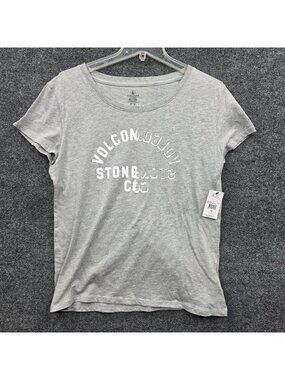 Volcom Womens T Shirt M Gray Casual Streetwear Skatewear Minimalist Indie Sleaze